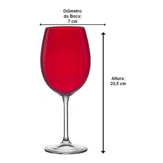 Jogo 6 Taças 580ml Bordeaux Vermelho Cristal Ecológico Bohemia